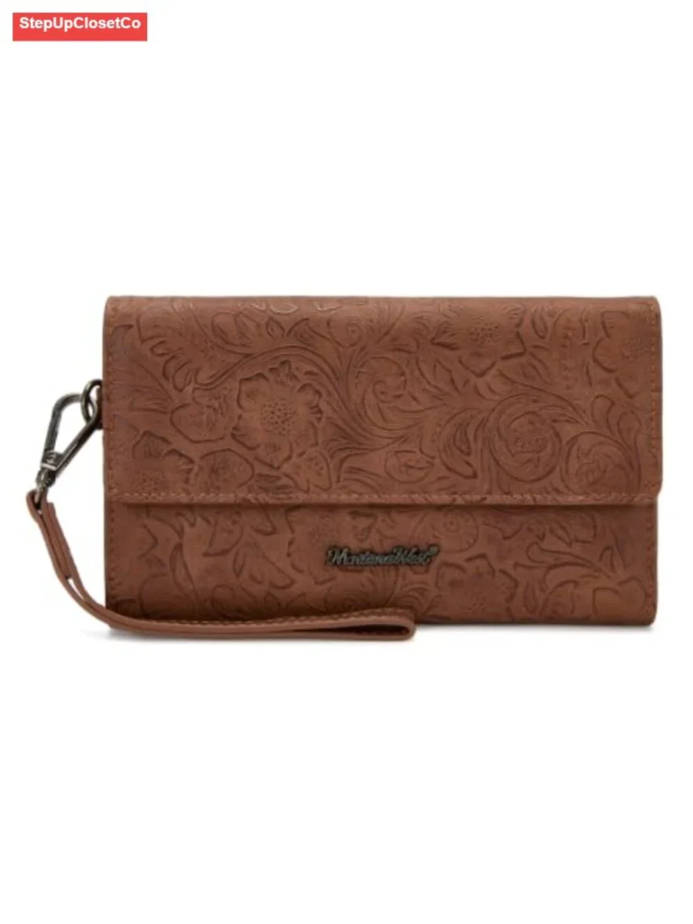 Large Trifold Wallet with RFID Protection and Detachable Wristlet Strap